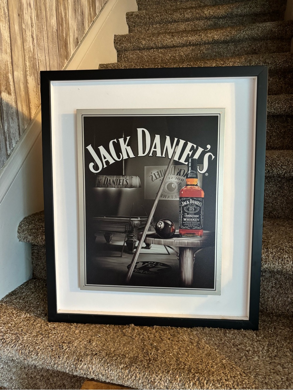 Jack Daniel's Framed Wall Art - Black & White with Amber Bottle